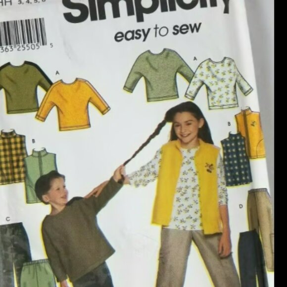 Simplicity Pattern 7043 Girls' and Boys' Vest, Pants, Top Size 7-8-10-12-14 - Picture 2 of 3